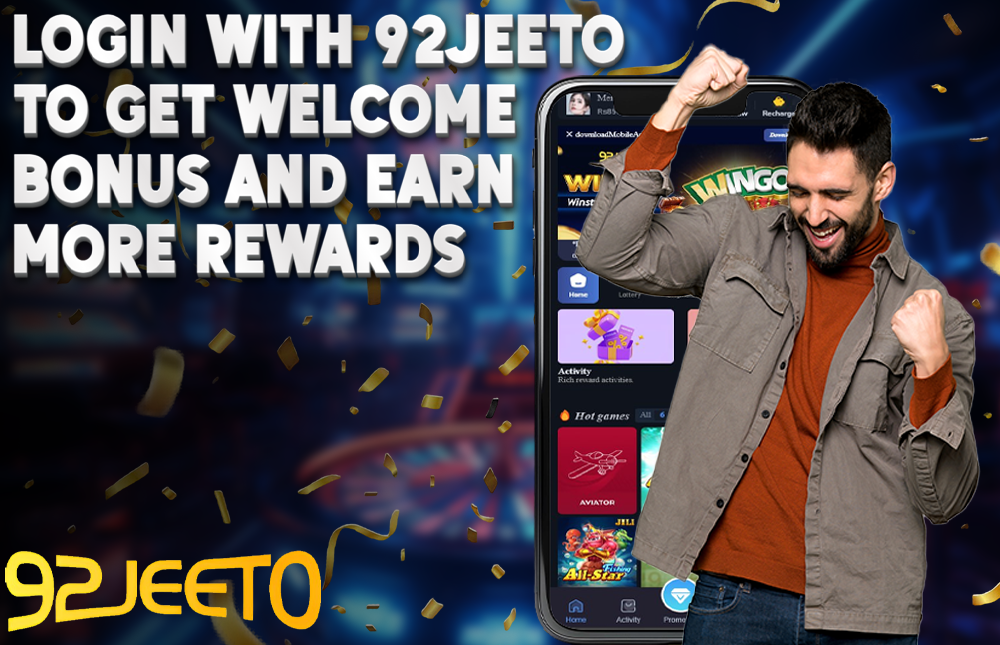 A picture of a happy man holding a cellphone, showing the correct steps for 92Jeeto login.