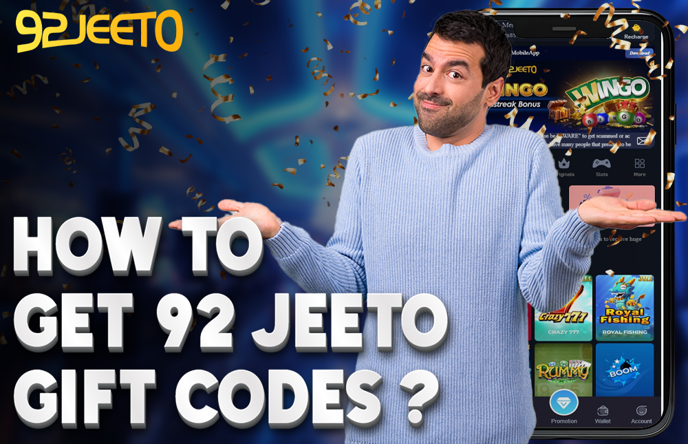 A picture of a man and a cellphone showing how to get 92 Jeeto gift code.