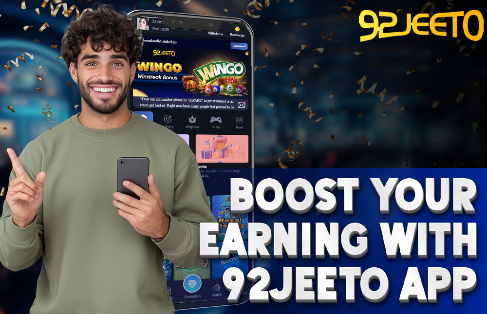 A picture of a man and a cellphone is shown, explaining why we need to download the 92jeeto app.