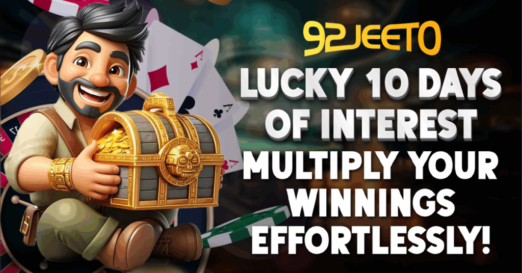 This image are showing a cartoon man holding a treasure chest. - Lucky 10 Days of Interest Multiply Your Winnings Effortlessly!